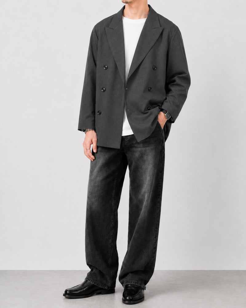 Grey Double Jacket 着用イメージ Shun Oyama 164cm
