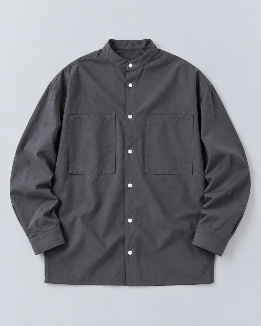 Grey Band-Collar Shirt