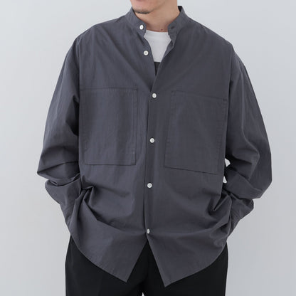 Grey Band-Collar Shirt