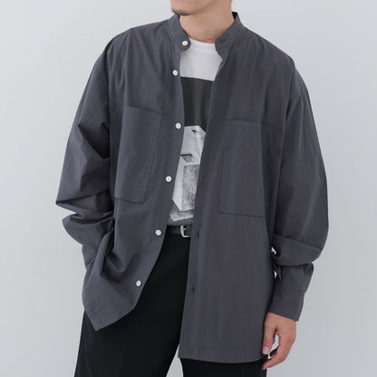 Grey Band-Collar Shirt