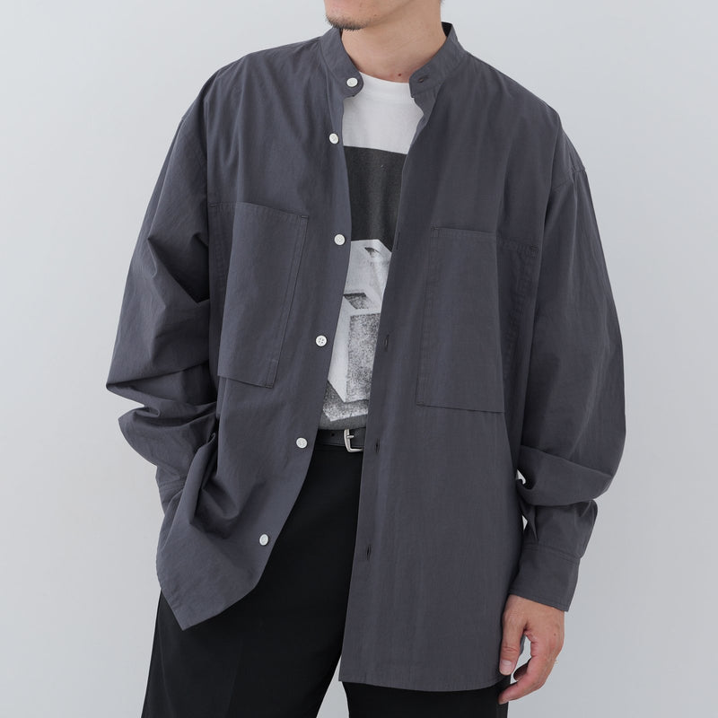 Grey Band-Collar Shirt