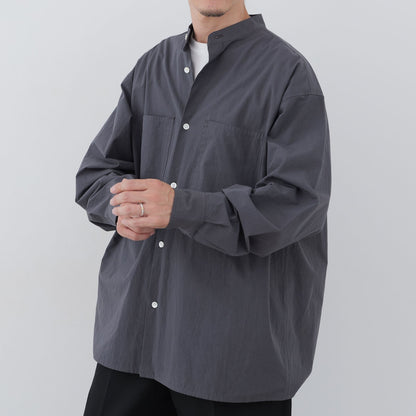 Grey Band-Collar Shirt