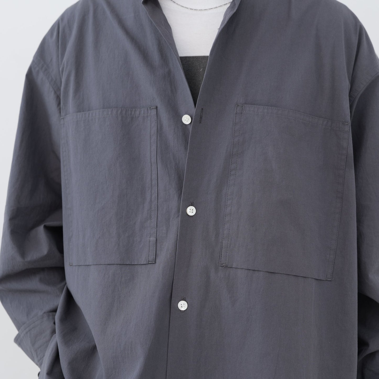 Grey Band-Collar Shirt