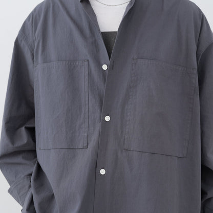 Grey Band-Collar Shirt