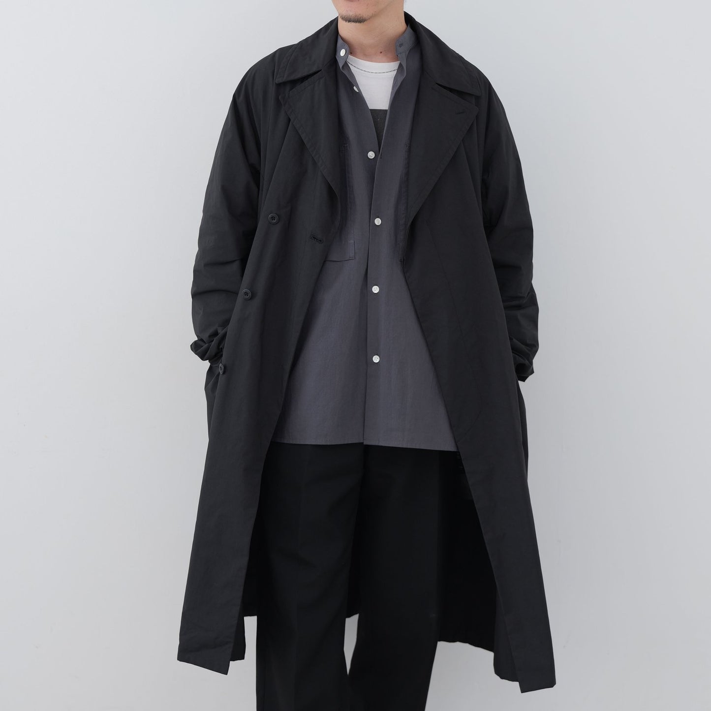 Grey Band-Collar Shirt